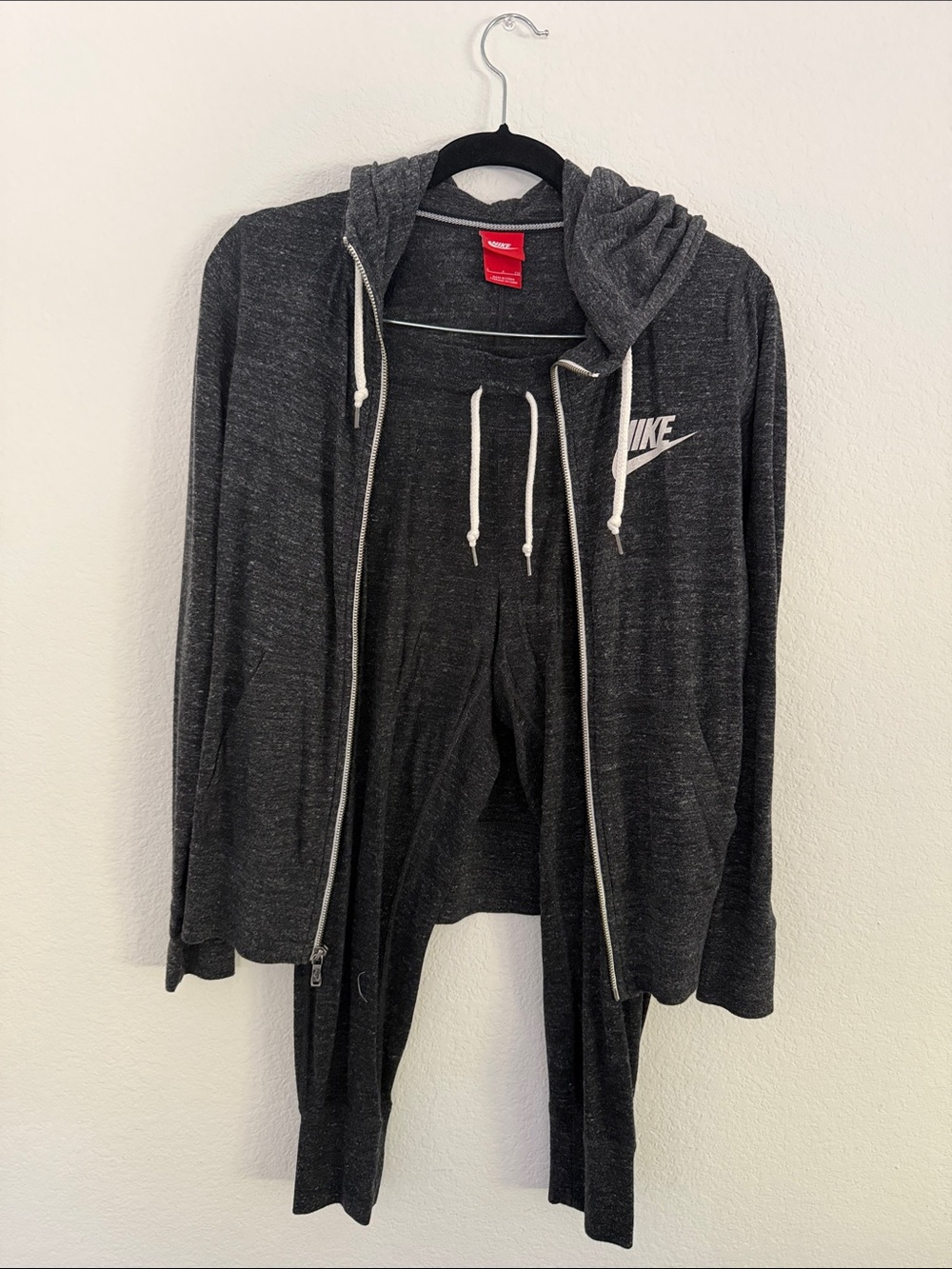 Nike Black Heather Full-Zip Hoodie with White Logo